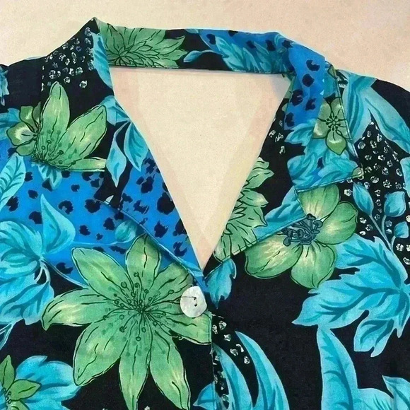 Croft & Barrow Maxi Dress. Sleeveless. Button down. Green & Blue Floral . 14P - Picture 3 of 11